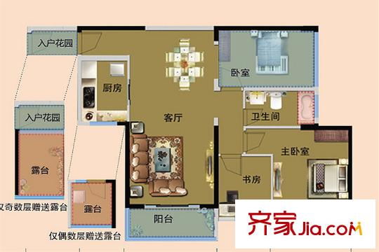 旺东国际广场D户型 3室2厅2卫1厨