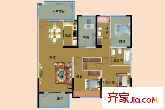 旺东国际广场E户型 4室2厅2卫1厨