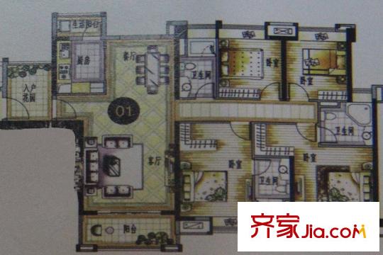 保利国际广场36栋01户型 4室2厅2卫1厨