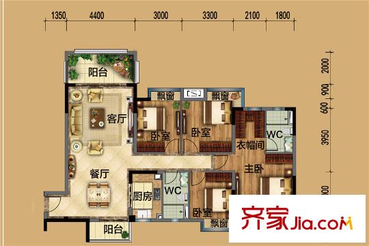 碧桂园・翡翠湾140平方米城央山水洋房 4室2厅2卫1厨