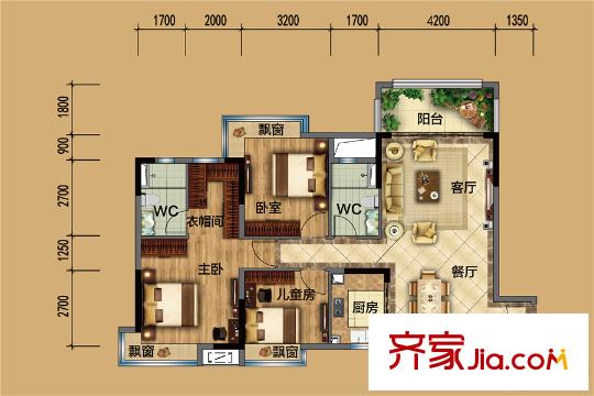 碧桂园・翡翠湾118平方米城央山水洋房 3室2厅2卫1厨