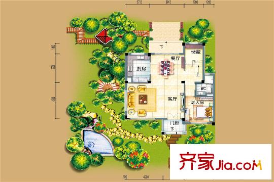碧桂园・翡翠湾别墅B006户型图一层 5室2厅4卫1厨