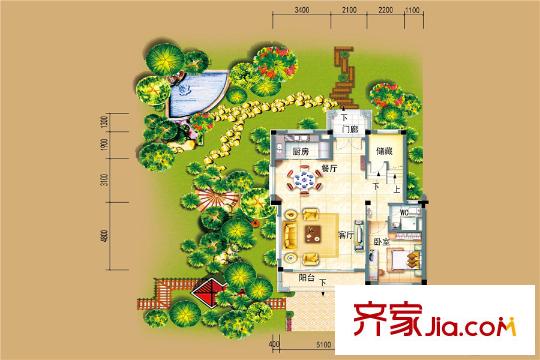 碧桂园・翡翠湾别墅B10户型图一层 4室2厅4卫1厨