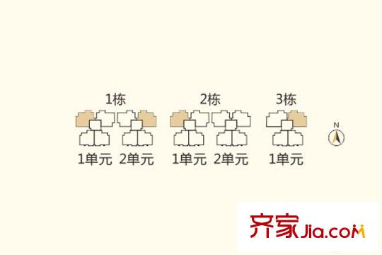 大运城邦益田金地艺境B2户型分布图 3室2厅2卫1厨