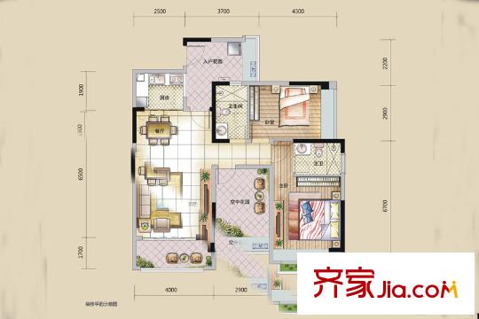 龙城一品A2户型 2室2厅2卫1厨