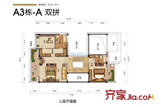 港铁・天颂A3栋-A双拼三层 4室3厅3卫1厨
