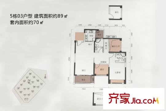 宇宏健康花城5栋03户型 3室2厅2卫1厨