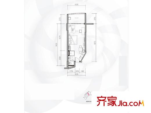 中航元屿海B1栋鲁滨逊云尚B1-5户型 1室1厅1卫1厨