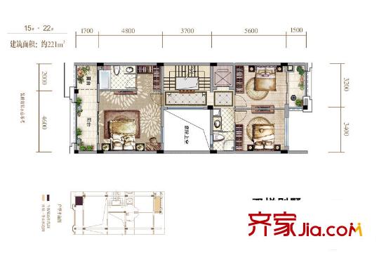 金地1平方米院双拼别墅二层B 3室2卫
