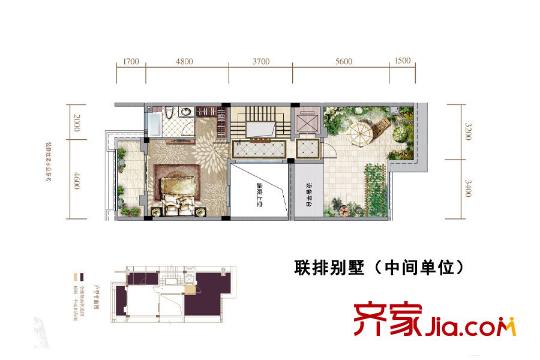 金地1平方米院联排别墅(中间单位)地下夹层B 1室1厅