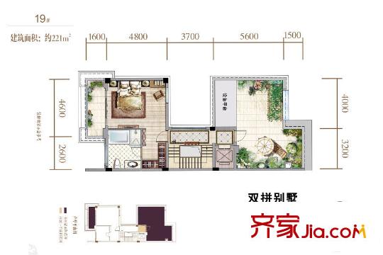 金地1平方米院双拼别墅三层 1室1卫