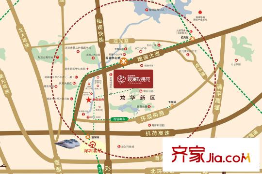 深业泰然观澜玫瑰苑交通区域图