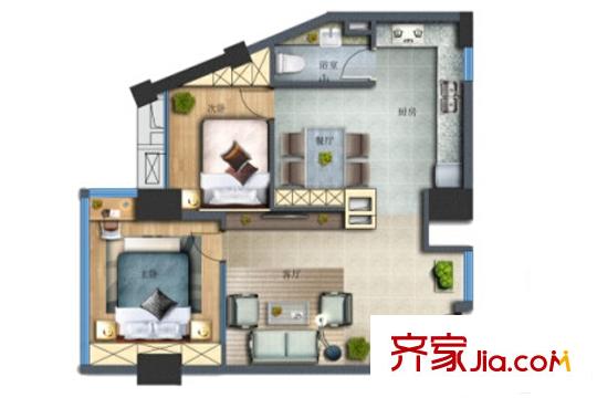 前海铂寓C/D户型1房1厅1卫34平米 1室1厅1卫1厨