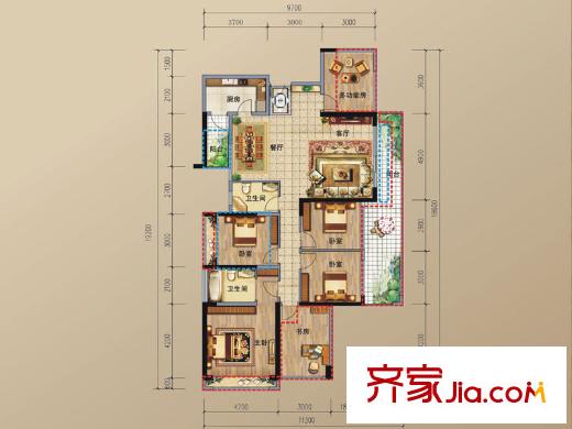 幸福城三期7栋A、B单元03+04户型 6室2厅2卫1厨