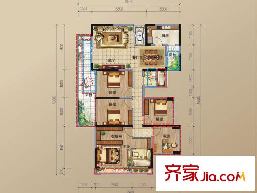 幸福城三期8栋A单元03+04 5室2厅2卫1厨