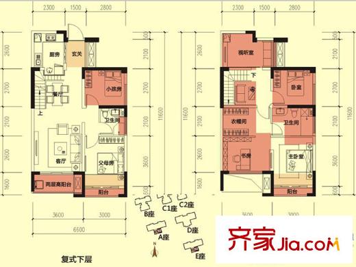 金亨利都荟首府A座和E座的02、03户型F户型 5室2厅2卫1厨
