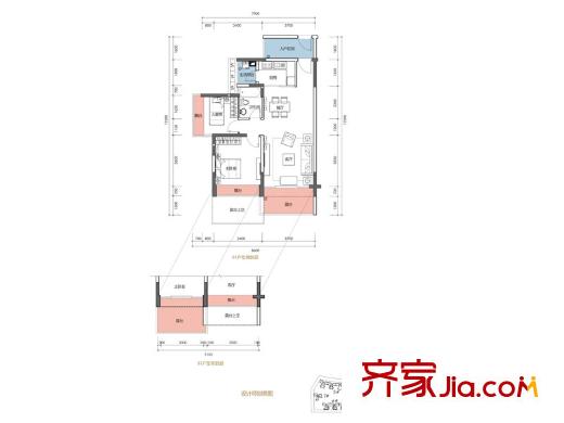 卓能OPUSB1户型2房2厅1卫 2室2厅1卫