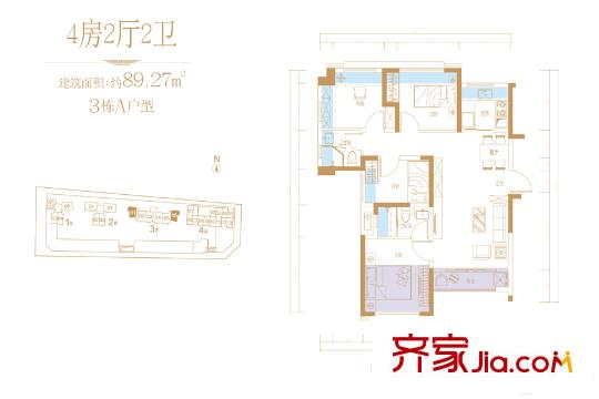 陶润・懿峰3栋A户型 4室2厅2卫1厨