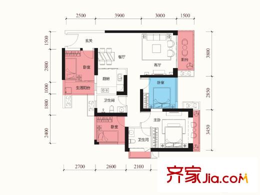 星河WORLD・银湖谷1栋03户型 4室2厅2卫1厨