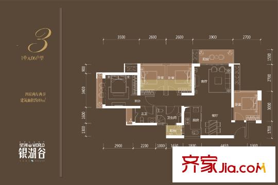 星河WORLD・银湖谷3栋1单元06户型 4室2厅2卫1厨