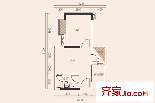 好益康世纪中心SOHO户型A 1室1厅1卫1厨