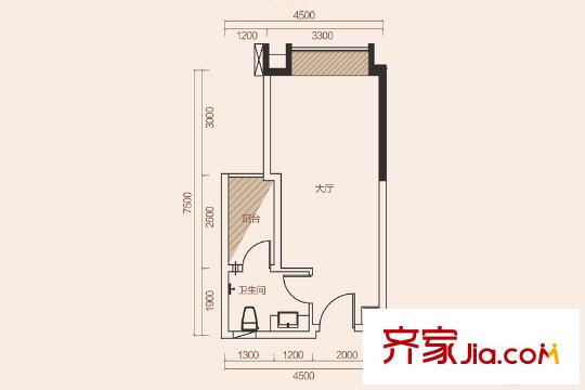 好益康世纪中心SOHO户型B 1室1厅1卫1厨