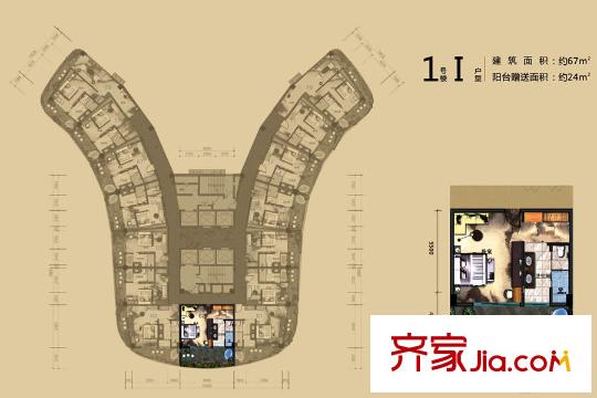 双月湾温德姆至尊豪廷度假酒店1号楼I户型 1室1卫