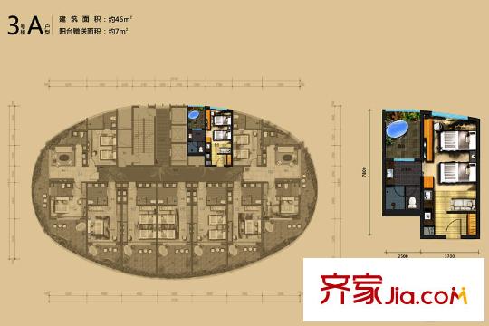 双月湾温德姆至尊豪廷度假酒店3号楼A户型 1室1卫