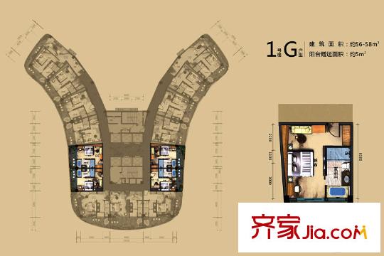 双月湾温德姆至尊豪廷度假酒店1号楼G户型 1室1卫