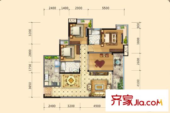 汇龙湾6、7、8栋04、06户型图 3室2厅2卫1厨