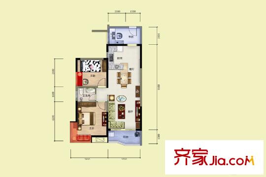 雅博世纪广场1栋01、02户型 3室2厅1卫1厨
