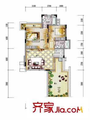 保利林语D3-a户型复上层 2室2厅2卫1厨