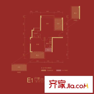 喜福汇户型图E1户型 1室1厅1卫