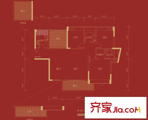 喜福汇户型图C1、D1、E2户型 3室2厅2卫1厨
