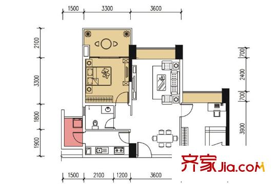 非凡空间户型图502-2302奇数层户型图 2室2厅1卫1厨