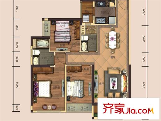 金地城南艺境艺・悦境平面图 3室2厅2卫1厨