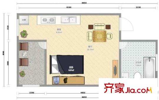 万科红・悦 1室 户型图
