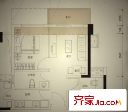 天欣花园三期 1室 户型图