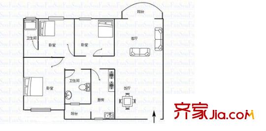 天欣花园三期 3室 户型图