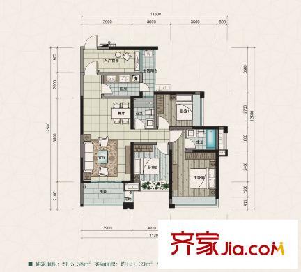 建曙高尔夫1号9栋B-4户型图 3室2厅2卫1厨