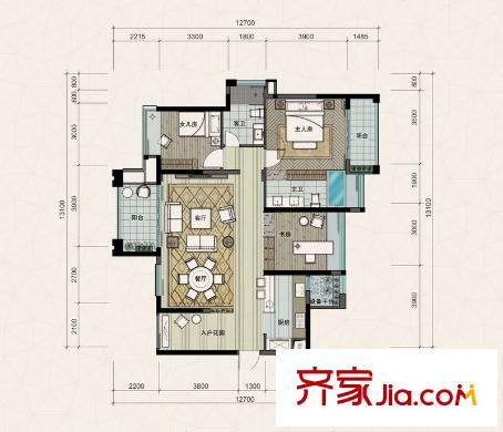 建曙高尔夫1号5、8栋A1-4户型图 3室2厅2卫1厨