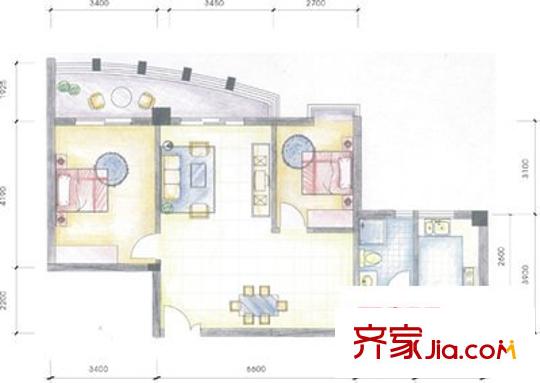 香林玫瑰园 2室 户型图