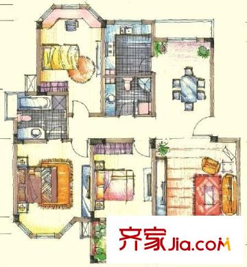 香林玫瑰园 3室 户型图