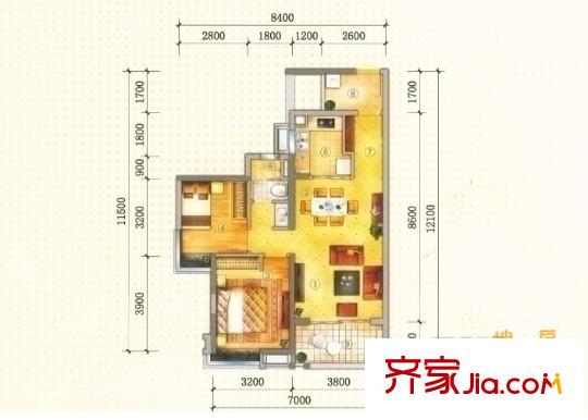 万科金域松湖户型图翡翠之洲 2室2厅1卫1厨