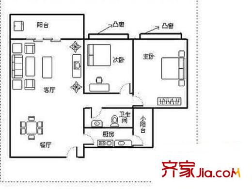 中航香水郡 2室 户型图