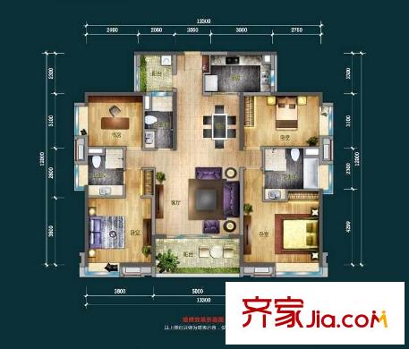 万科金域松湖户型图碧玺之域户型 4室2厅3卫1厨