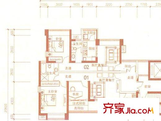 佳兆业水岸新都二期户型图38、39栋A座偶数层01+02 3室2厅2卫
