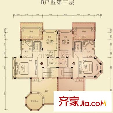 桂景园户型图B户型第三层 5室3厅6卫