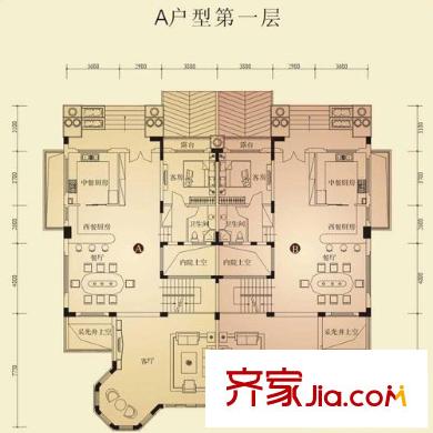 桂景园户型图A户型第一层 6室3厅5卫