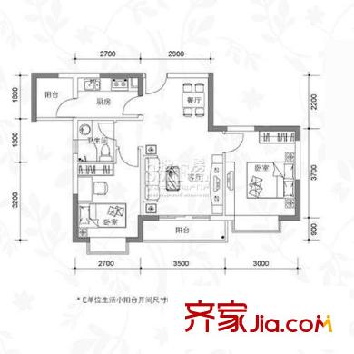 一城峰景户型图一单元BC单位3#27层 3室2厅2卫1厨